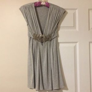 Grey cotton baby doll dress with metal belt